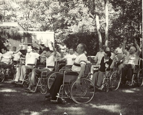 Men training to keep fit at Lyndhurst Lodge