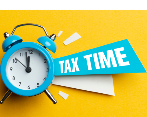 An alarm clock ringing with the words "Tax Time" on the side of the clock.