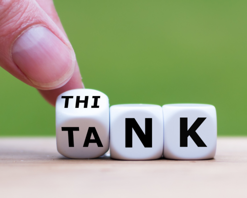 Think Tank Letters twisted to spell think tank